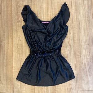 Beautiful Black Smart Set Top with Sequins and Lace Back